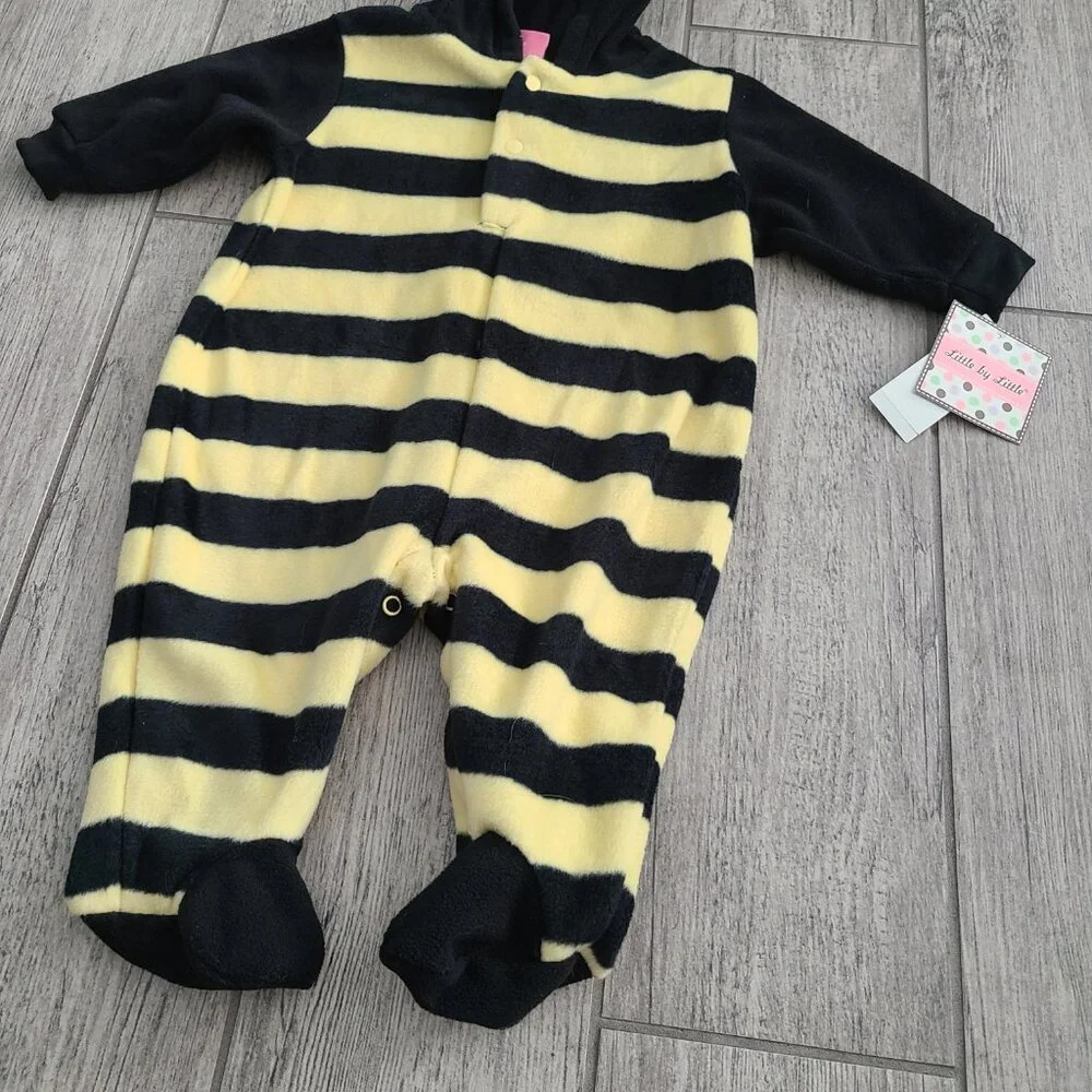 Little by Little Baby Bumblebee Hooded Fleece Coverall costume Size 3-6M NWT